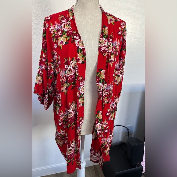 Floral Red Kimono Robe - Picture 7 of 10